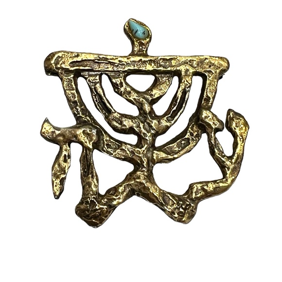 JACQUES LIPCHITZ CUBIST MODERNIST MENORAH JUDAICA BROOCH circa 1970 - Picture 6 of 11